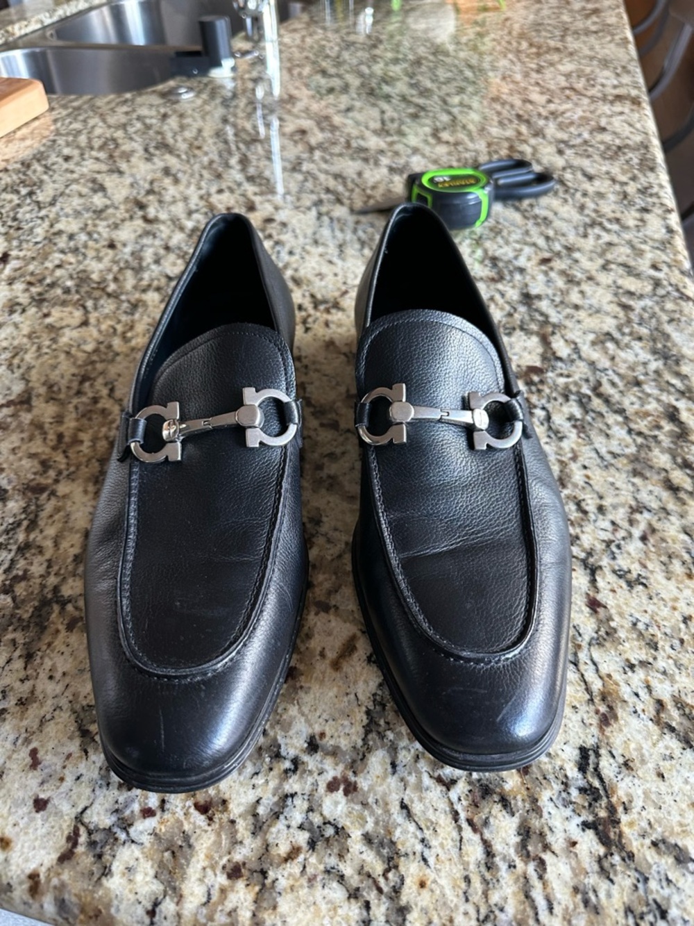 Men’s Ferragamo Black Leather Men’s Loafers with Silver Hardware